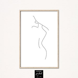 Famale body line drawing art print woman lady abstract continuous modern printable digital download black white minimalist gallery wall