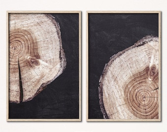 Tree ring print wall art set of 2 stump printable instant digital download wood slice Modern farmhouse pine log anniversary gift minimalist