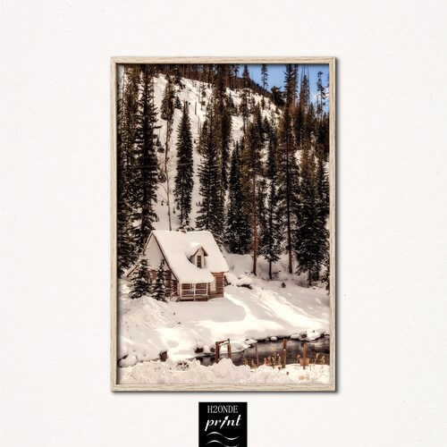 Cabin the the Snow Printable Wall Art Snowy Cabin Print Etsy