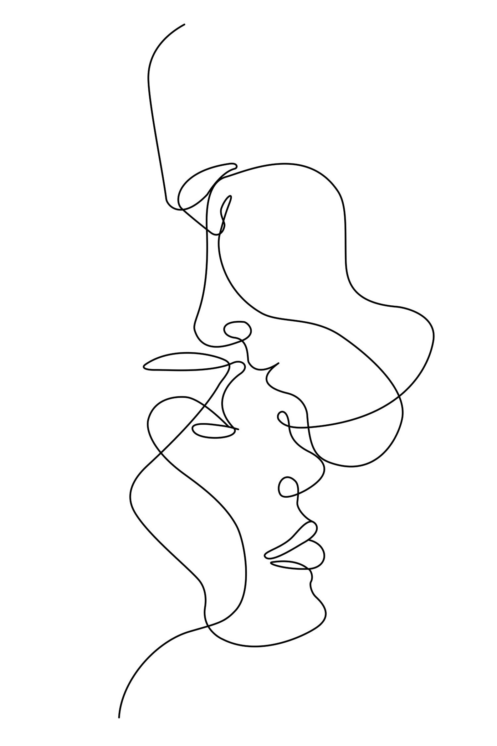 Couple Love Line Drawing Set 3 Art Hands Hugging Kiss Head | Etsy
