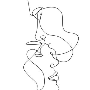 Couple Love Line Drawing Set 3 Art Hands Hugging Kiss Head - Etsy