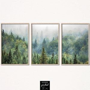 Nebliger Wald Wand Kunst 3er-Set Natur Poster Drucke drei sofort download Bäume nordische Dekoration Fichte skandinavisch winterlich modern