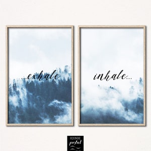 Inhale exhale print poster wall art modern set of 2 two prints decor quote meditation piece panels relaxing yoga office living printable