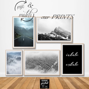 Foggy misty fog landscape mountain green forest print photo poster trees woodland wall art digital print download printable nordic decor hd image 6