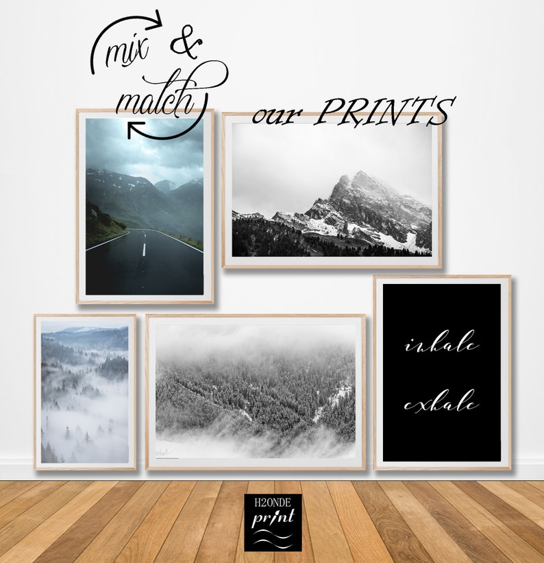 Foggy misty fog landscape mountain green forest print photo poster trees woodland wall art digital print download printable nordic decor hd image 6