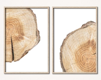 Tree ring print wall art set of 2 stump printable instant digital download wood slice Modern farmhouse pine log anniversary gift minimalist