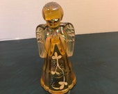 Vintage Fenton Gold Carnival Glass Praying Angel, Amber Carnival Glass Painted Fenton Angel Figure, Fenton 6 quot Painted Iridescent Angel