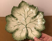 Vintage Majolica Green Leaf Plate, Green Pottery Dish Portugal, Green Leaf Salad Plate, Bordallo Pinneiro Portugal