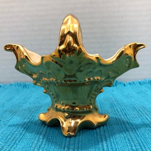 Vintage 24kt gouden mand, met de hand aangebracht 22kt gouden minimand, vintage heldergouden bloemenmand, gouden miniatuur gouden mand