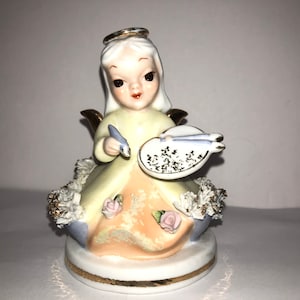 Vintage linkson Engel Künstler, Linkson Spaghetti Engel Figur, Japan Engelfigur, Engelfigur Links 808 Gelbes Kleid mit Goldflügeln, gut