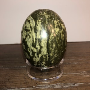 Green Stone Egg, Hand Cut Natural Stone Egg, Egg in Green Beige, Natural Green Egg