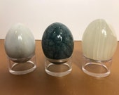 Marble Granite Alabaster Agate Eggs, Vintage Hand Cut Polished Natural Stone Eggs, Beautiful Marble Eggs in Green Gray Beige White Clear