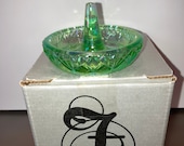 Fenton Opalescent Green Ring Dish, Green Iridescent Fenton Ring Holder, Green Carnival Glass Ring Holder, Bridal Gifts, Fenton Ring in Box