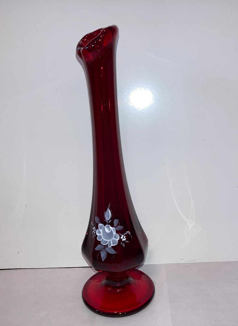 Vintage Fenton Ruby Red Bud Vase Fenton Painted Red Swung Etsy