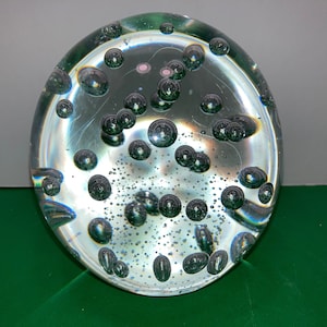 Mid Century Large Bubble Paperweight, 4&quot; Clear Bubble Swirl Art Glass, Hand Blown Paper Weight, Desk Accessories, Large Bubble Paperweight