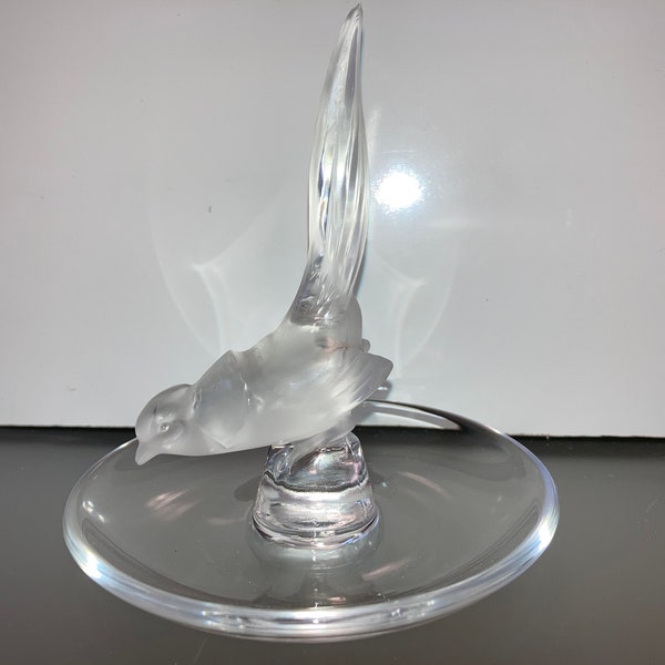 Lalique Bird Ring Bowl Dish, Lalique Frosted Pheasant, signed Lalique Bird Ring Dish, French Crystal Lalique Pheasant Ring Holder, Mint