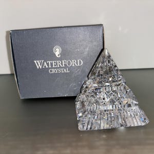 Waterford Crystal Pyramid Paperweight, Waterford Pyramid Paperweight, Waterford Crystal Faceted Pyramid, Signed Waterford Pyramid, In Box