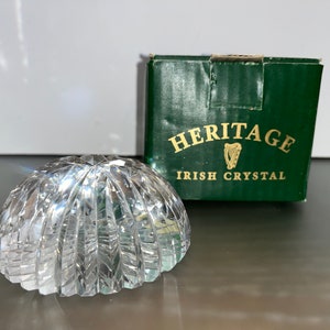 Heritage Irish Crystal Domed Paper Weight, 3 1/2&quot; Round Fluted Paperweight, Heritage Phoenix Paper Weight, Mint, New in Box