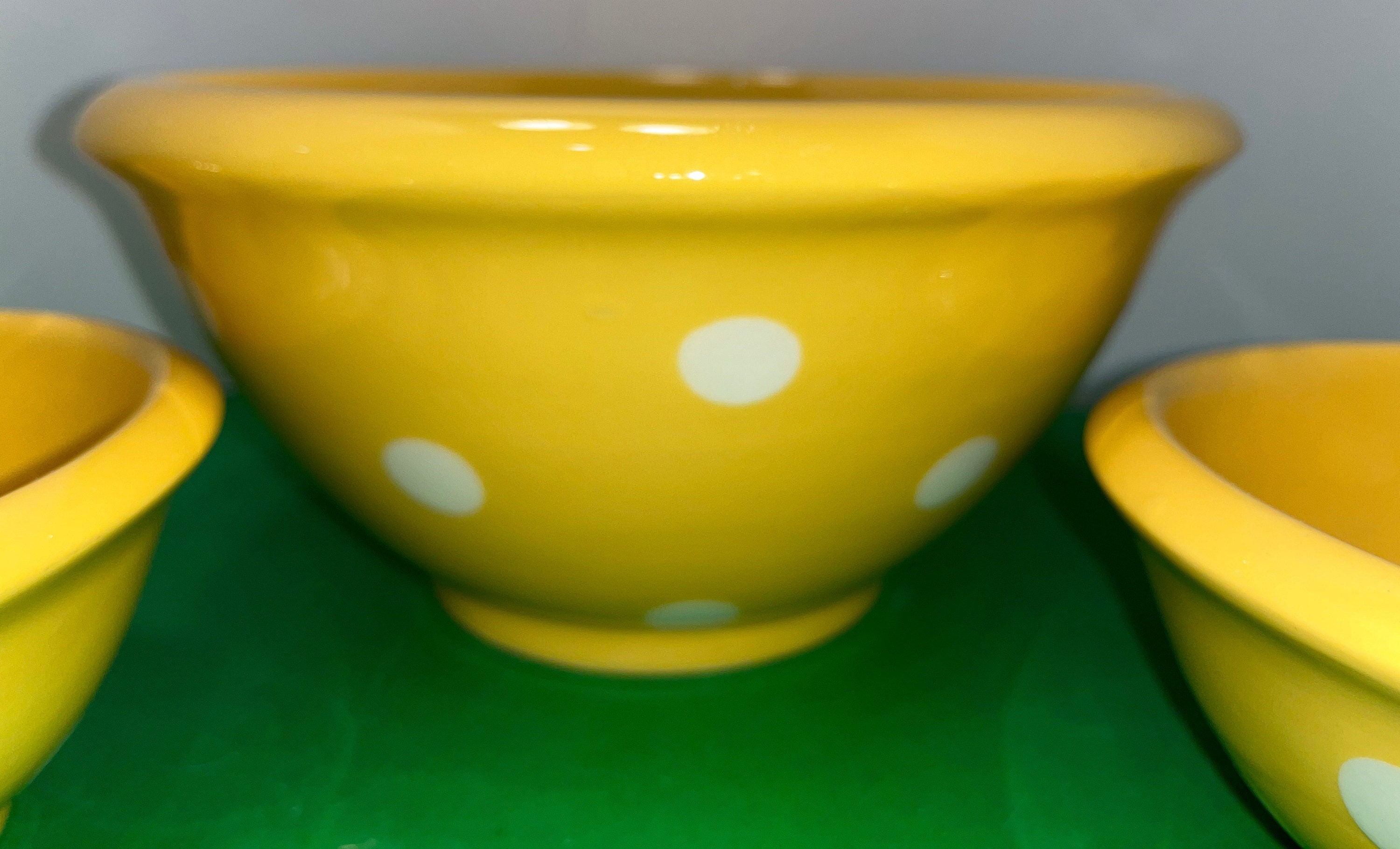 3 Terramoto Ceramic Bowls, Yellow Polka Dot Terramoto Bowls