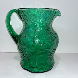 Jarro Vintage Morgantown Crinkle Green, Jarro Morgantown Emerald Green, Jarro Mid Century 68 oz, Jarro Texturizado Verde 7 1/8&quot;, Menta