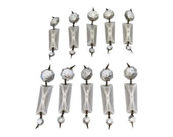 10 quadratische Prismen-Sets, rechteckige antike Kristalle, Konvolut antiker Kristalle, antike Kronleuchterprismen, quadratische, abgeschrägte Sargschliff-Kristalle (5 Zoll)