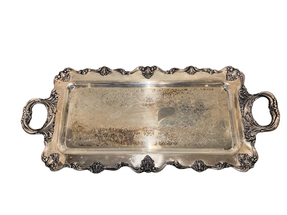 International Silver Plated 25" Butlers Tray, W&S Victoria 240 Silver Serving Tray, Silver Sandwich Serving Tray, Footed Silver Platter, SEE