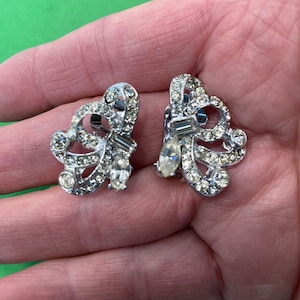 Vintage Rhinestone Earrings, Silver Rhinestone Earrings Clip On, Baguette Rhinestone Earring, Silver Rhinestone Earrings, Mint
