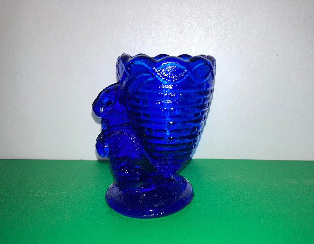 Fenton Glass Bunny Rabbit Egg Cup, Fenton Cobalt Glass Bunny, Easter