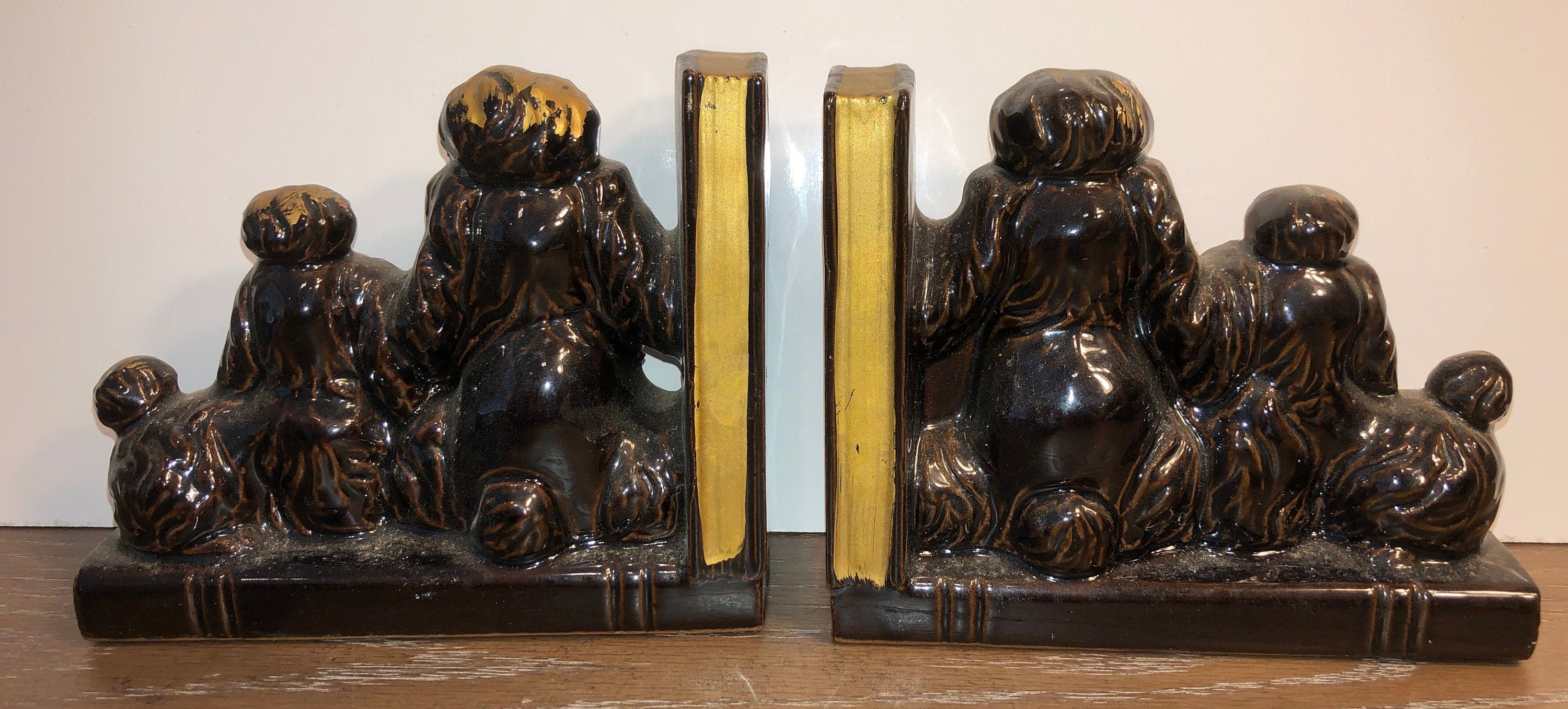 Set of Black Poodle Bookends Ceramic Black Poodle Figures Etsy
