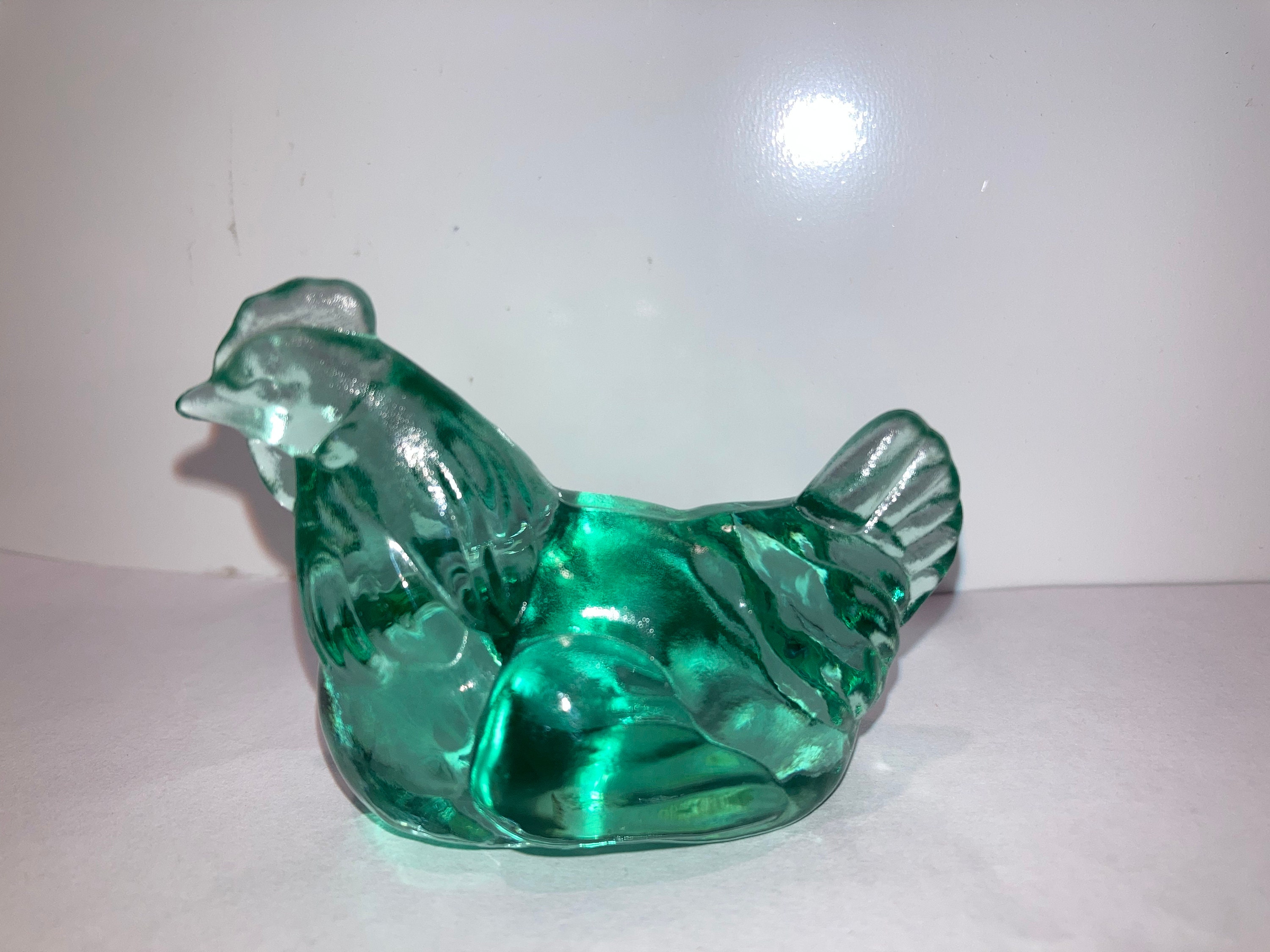 Fenton Green Hen Figure, Vintage Fenton Glass Chicken, Fenton