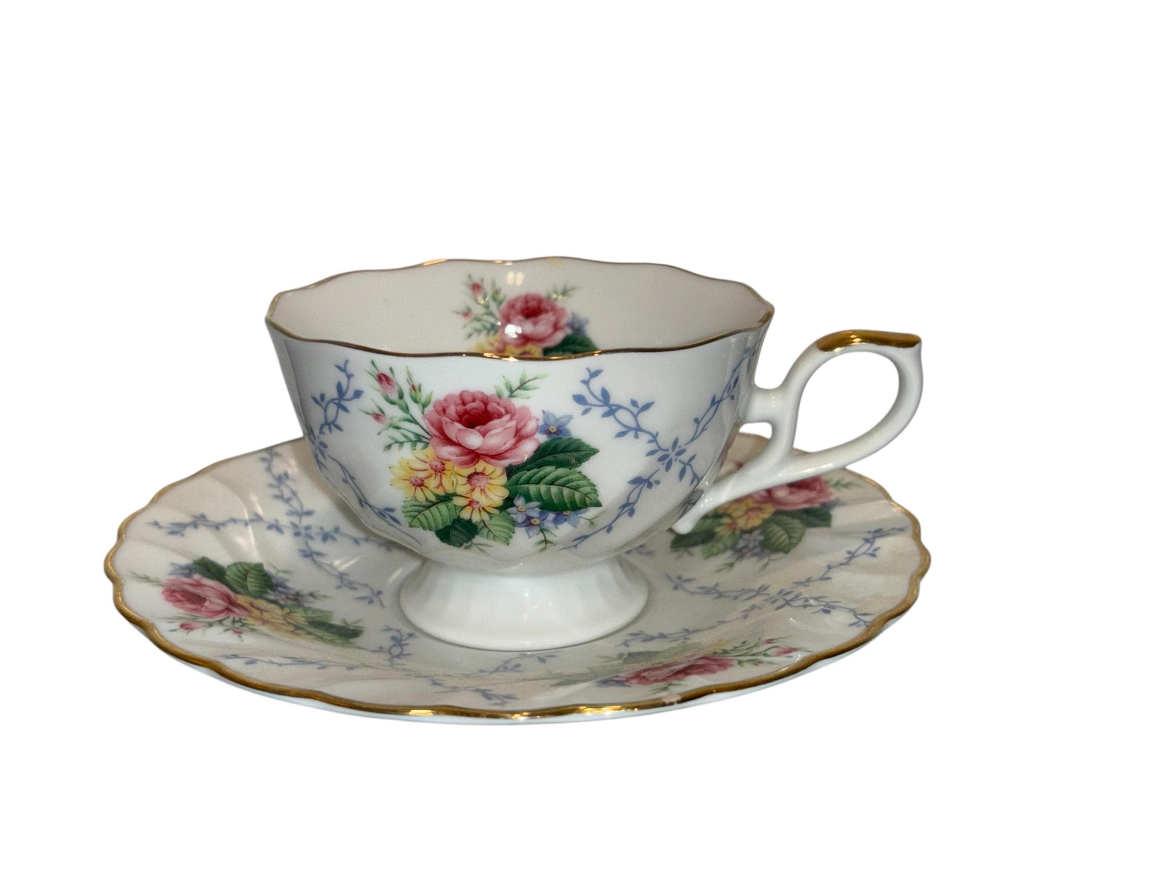 Vintage Salem China Rose Tea Cup, Salem China Tea Cup, Blue Ribbon Footed Cup Saucer USA, Tea Cup Roses, Mint