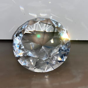 Vintage Glass Diamond Paperweight, Diamond Paperweight, 4&quot; Round Cut Clear Paperweight, Stunning Paperweight, Desk Accessories, Mint