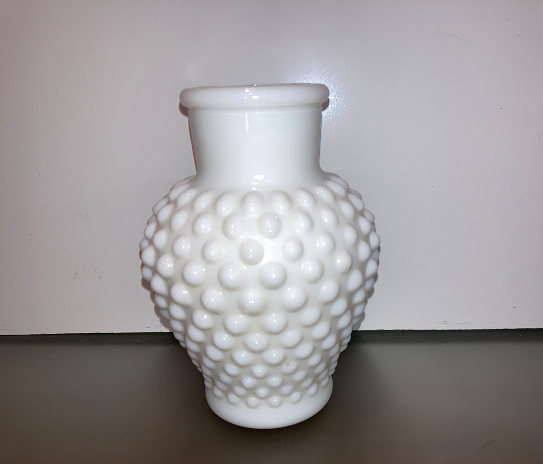 Vintage Hobnail Milk Glass Vase, Fenton Milk Glass Bubble Bath Bottle