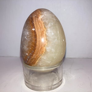 Vintage Stone Ringed Agate Egg, Vintage Hand Cut Polished Natural Stone Egg, Beautiful Egg in Agate with Terra Cota Rings, Beige Rust Color