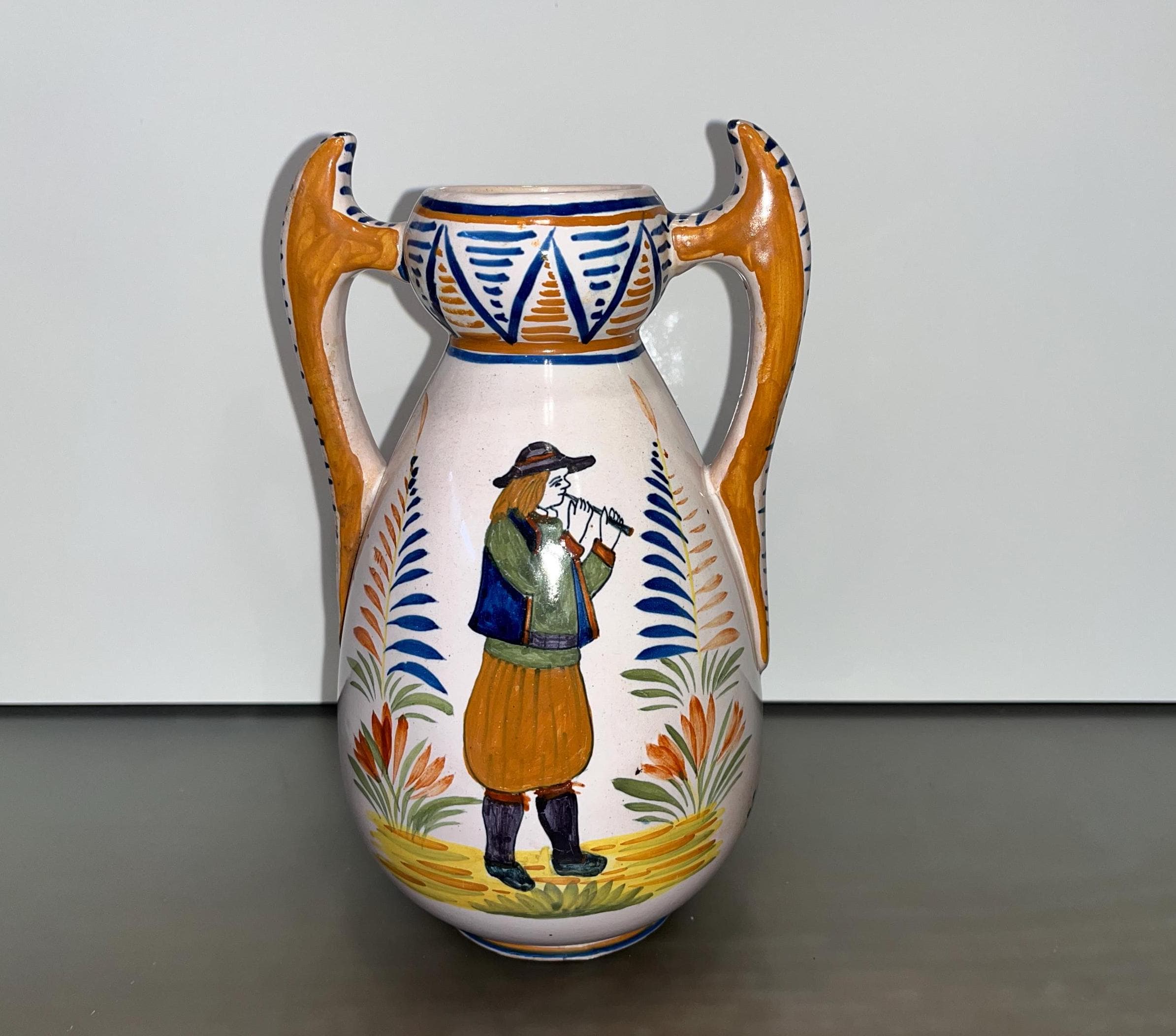 Vintage Henriot Quimper Breton Man Vase, French Quimper 9