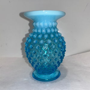 Vintage Fenton Hobnail Vase, Vintage Fenton Opalescent Blue Flared Rim Vase, Vintage Fenton Opalescent Blue Glass Mini Bud Vase, Mint
