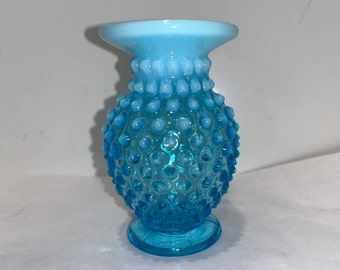 Vintage Fenton Hobnail vaas, vintage Fenton opaal blauwe uitlopende rand vaas, vintage Fenton opaal blauwe glazen mini Bud vaas, Mint