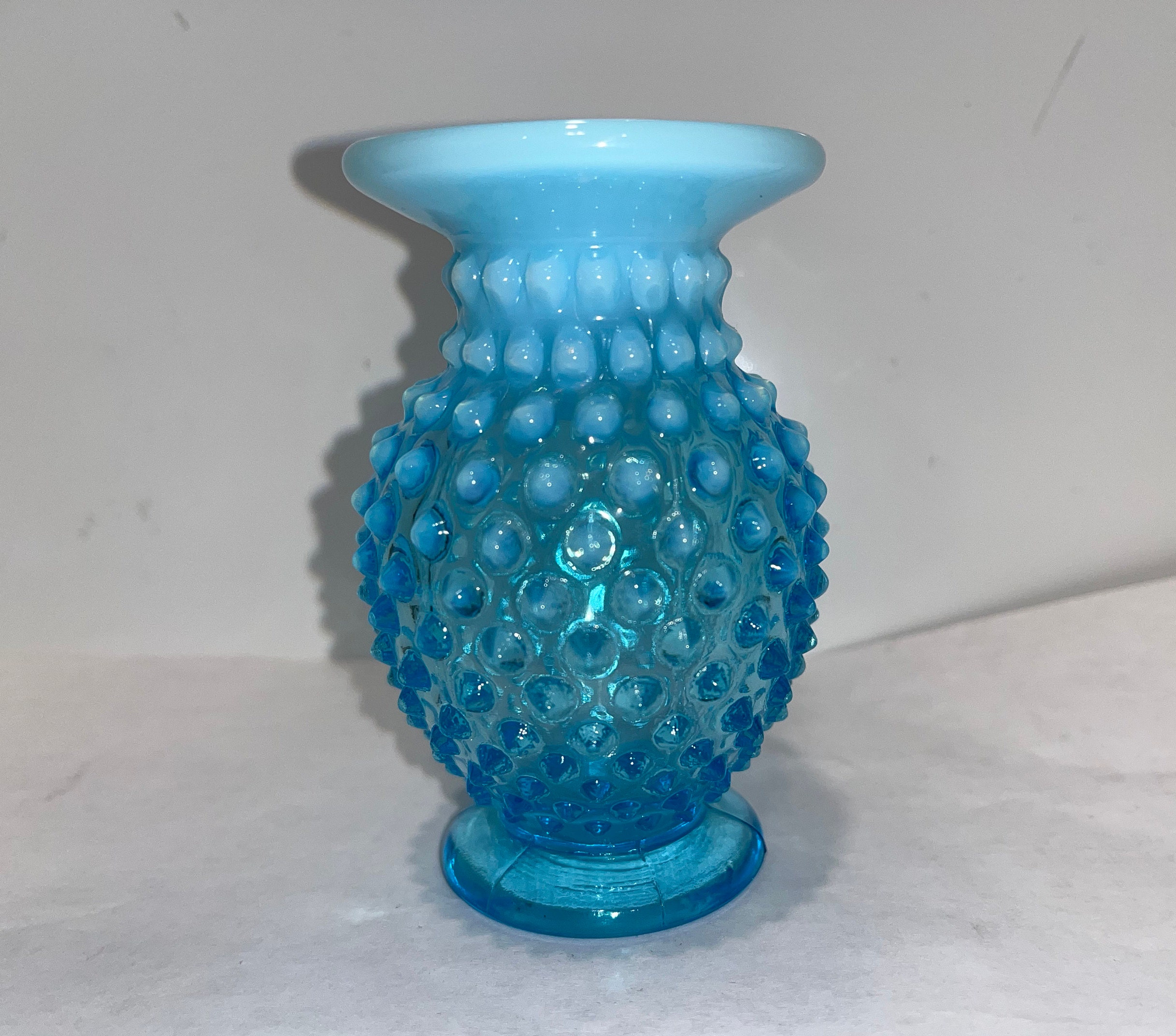 '50~'60 フェントン Fenton Blue Hobnail 美品 VINTAGE FENTON GLASS BLUE HOBNAIL OPALESCENT RUFFLED EDGED