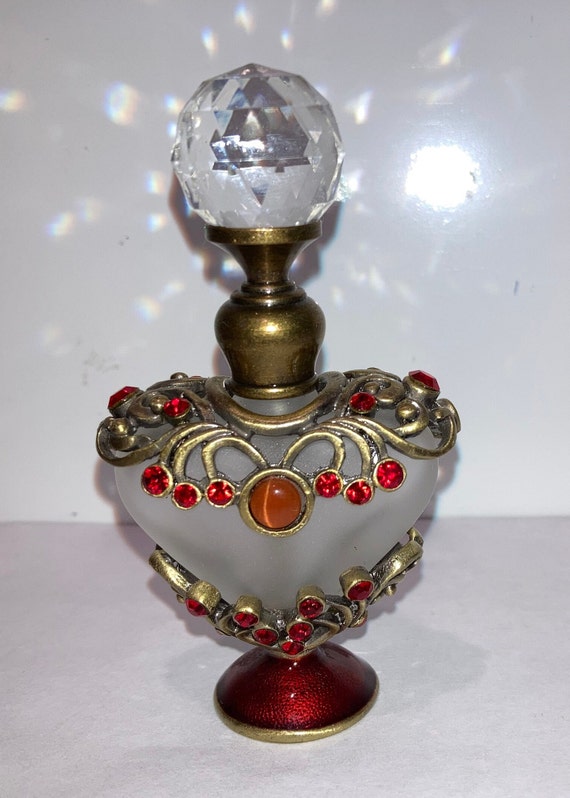 Red Rhinestone Heart Perfume Bottle, Red Jeweled … - image 2