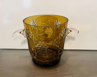 Vintage Poland Cut to Clear Ice Bucket, Bohemian Gold Clear Ice Bucket, Ice Bucket with Handles, Gold Cut to Clear 7" Centerpiece Bowl, Good
