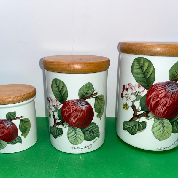 Set of 3 Vintage Portmeirion Canister, Portmeirion England Apple Canisters, Pomona England Lidded Canister, Ceramic Canisters England, READ