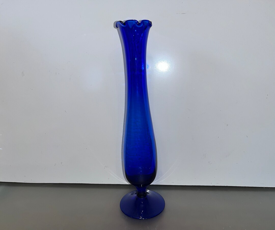 Vintage Cobalt Blue Bud Vase Cobalt Ruffled 10 Vase Etsy