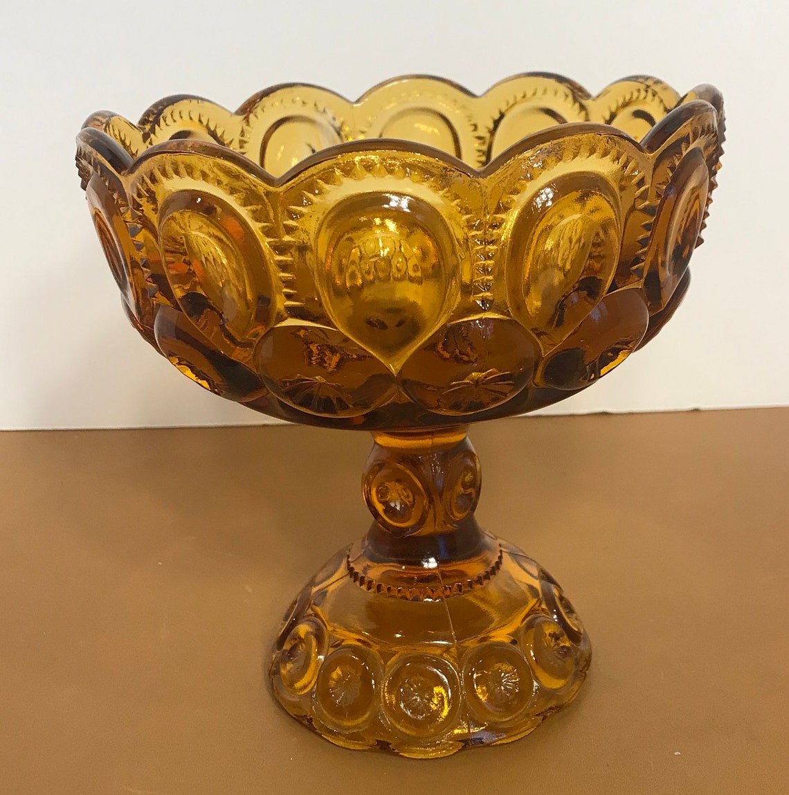 Vintage Depression Glass Amber Pedestal Bowl LE Smith Amber Etsy