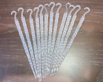 12 Glow in the Dark Icicle Ornaments, 5 1/2" Shatterproof Icicle Ornaments, 12 Clear Twisted Icicle Ornaments, Glow in the Dark Icicles