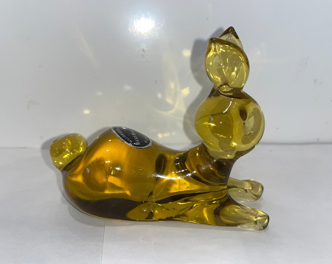 Vintage Williamsburg Glass Rabbit, Gold Glass Bunny, Crouching Gold ...