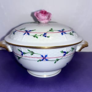 Vintage HEREND Blue Garland Lidded Trinket, Herend 6&quot; Covered Bowl, Herend Hungary Lidded Sugar, Herend 740, Herend Small Bowl, Mint