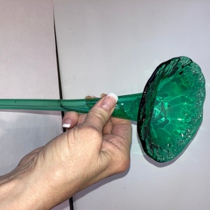 Vintage Glass 10&quot; Flower Stem, Hand Blown Green Glass Flower Vessel, Art Glass Green Glass Flower, Good