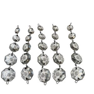 5 Prismas de Cristal Antiguos en Hilo, Hilo de Cristal Octogonal Graduado de 4 1/2", Cristales Octogonales Facetados Antiguos, Lote de Cristales Facetados, Impecable