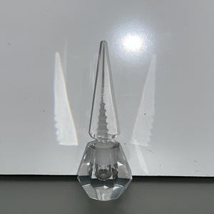 Mid Century Hollywood Regency Perfume Bottle, Vintage Cut Crystal Heavy 5&quot; Perfume Bottle, Faceted Perfume Bottle, Notched Stopper, Mint