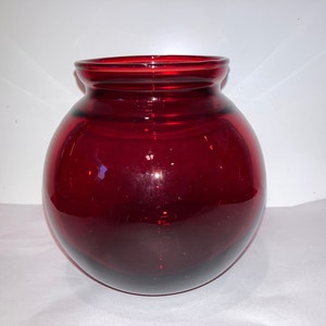 Ciotola di rose Anchor Hocking in vetro rosso rubino di metà secolo, vaso di fiori rotondo in vetro rosso, vaso di vetro rosso natalizio da 4", ciotola di fiori rossa vintage, menta